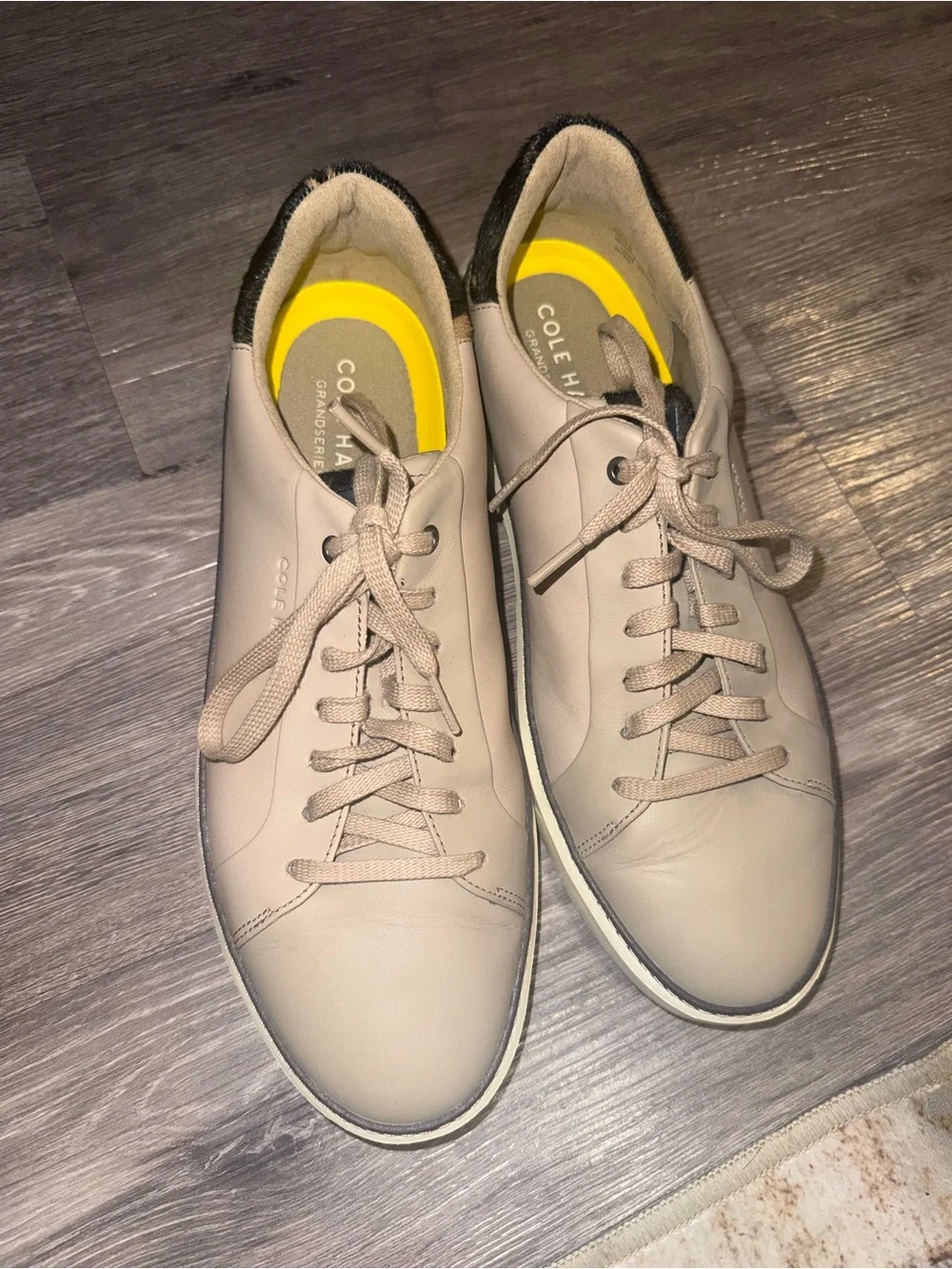 Cole Haan Neutral Leather Sneakers with Yellow Insole Accent